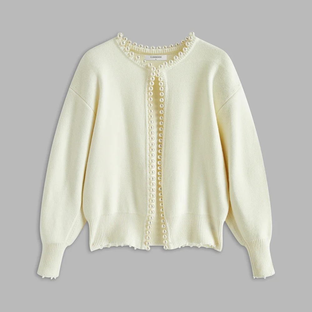 Commense Pearl Trim Ripped Hem Cardigan - Picture 5 of 7